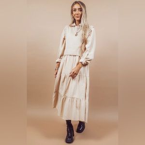 Shop Stevie Harleigh Sweater Vest and Midi Dress in Cream